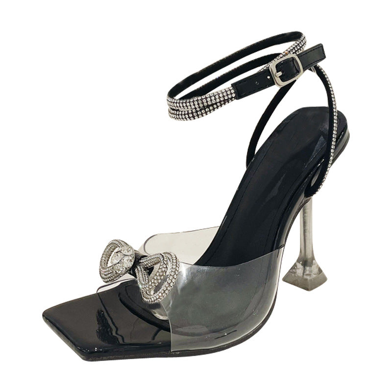 Dame High Heel Sandaler med transparente remme og glamourøs sløjfedesign Stilla