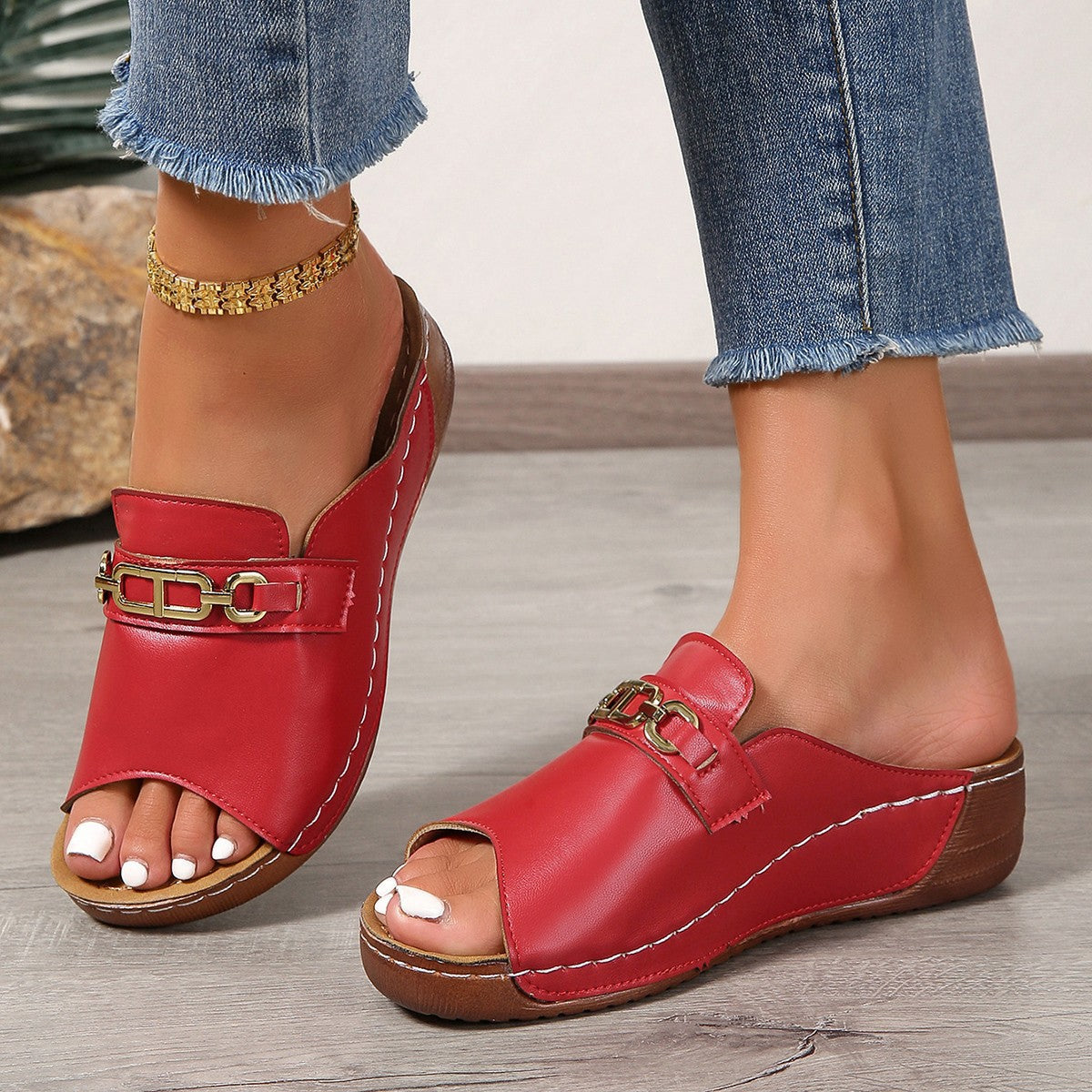 Dame Åbne Sandaler med moderigtige Kædeaccent og ergonomisk Sål Stilla