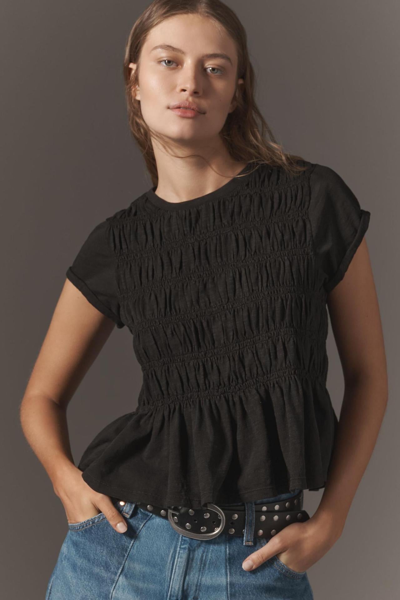 Dame afslappet bluse med rynkning Stilla