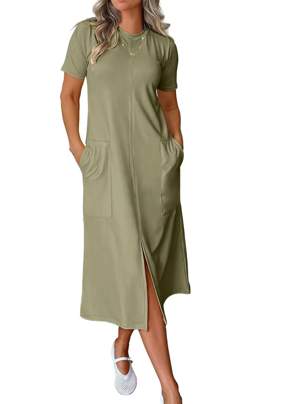 Dame afslappet maxikjole med praktiske lommer og sidelæg Stilla