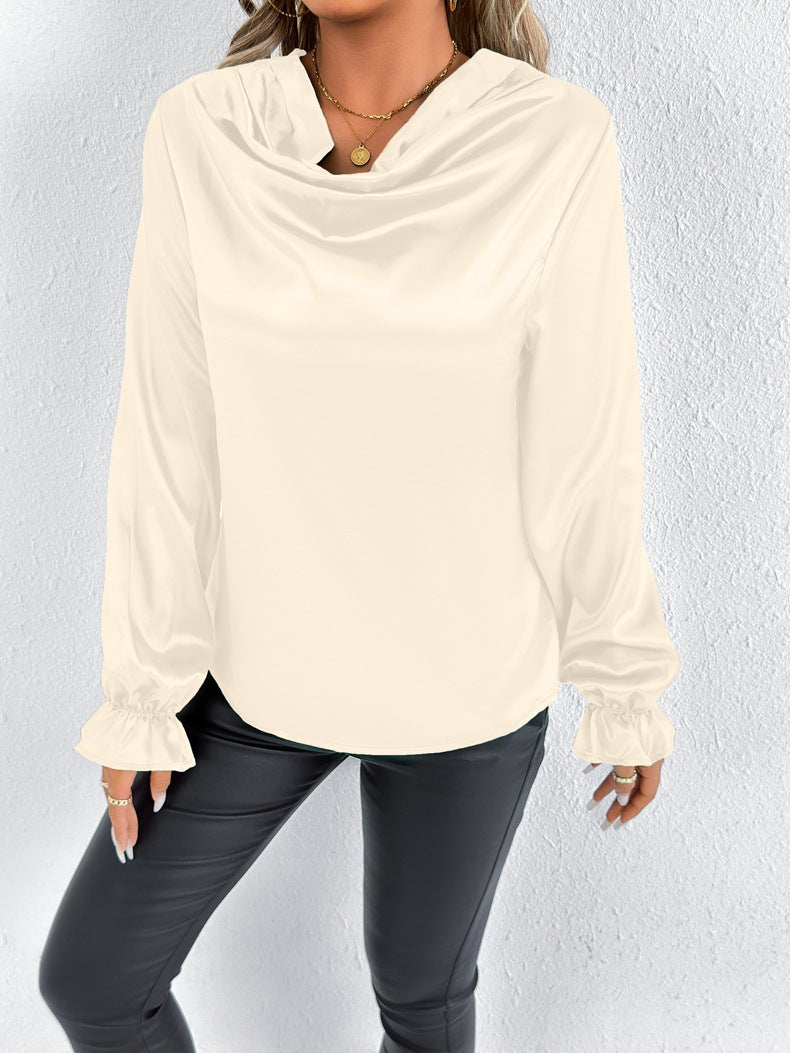 Dame elegant bluse med drapering og flæsedetaljer Stilla
