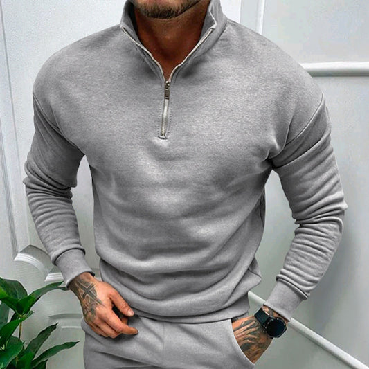 Herrer Fleece-Pullover med halv lynlås og moderne snit Stilla