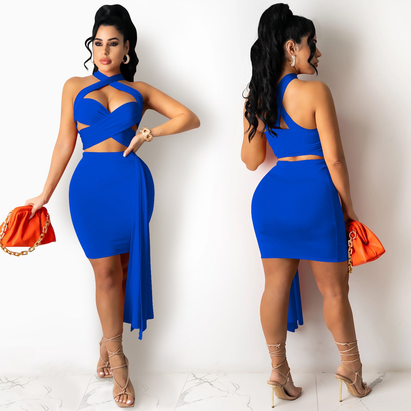 Dame Cut-Out Minikjole med asymmetrisk design og elegant indpakningsdetalje Stilla