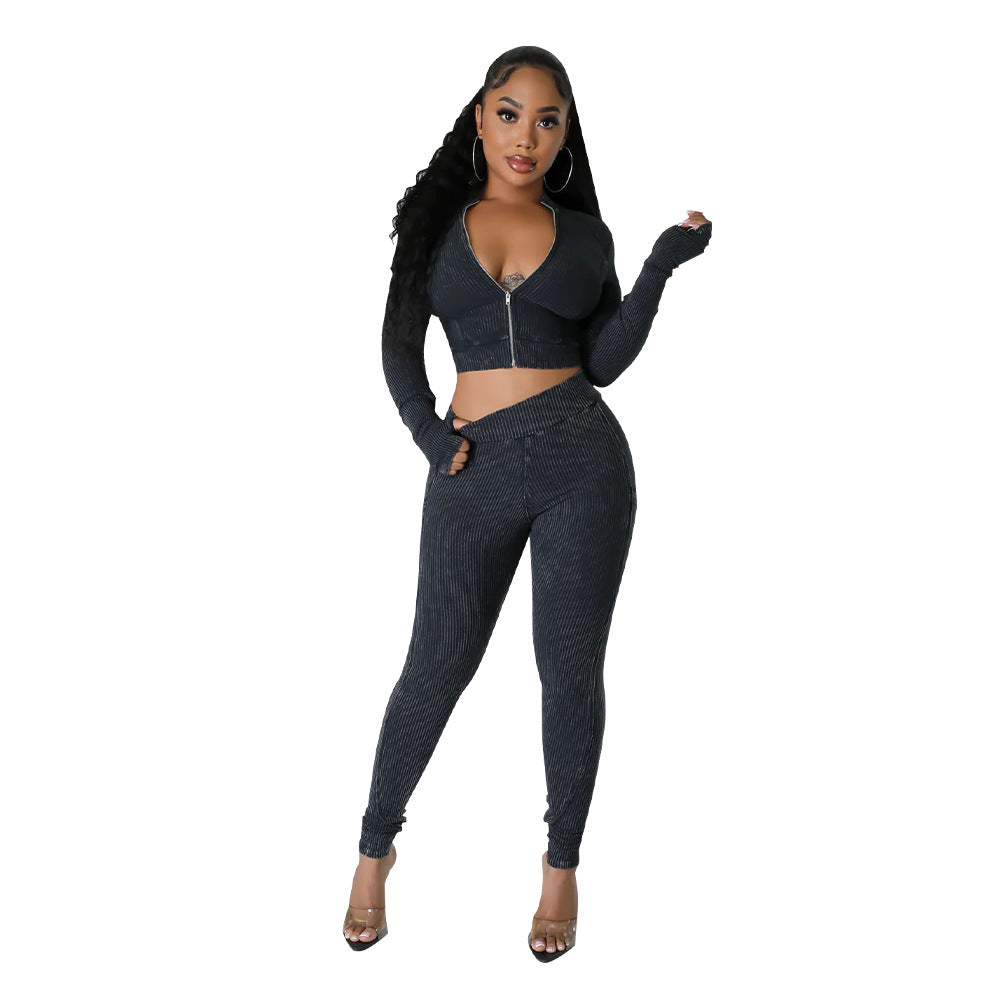 Dame Cropped Sweatuit med høj krave og lynlås Stilla