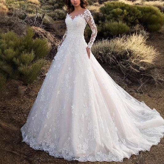 Dame Elegant aftenkjole med blomster laceindlæg og svajende kant Stilla