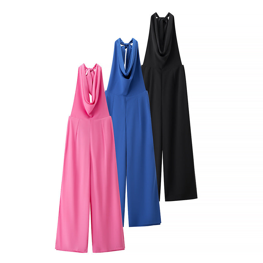 Dame elegant jumpsuit med asymmetrisk rygudskæring og bredt ben Stilla