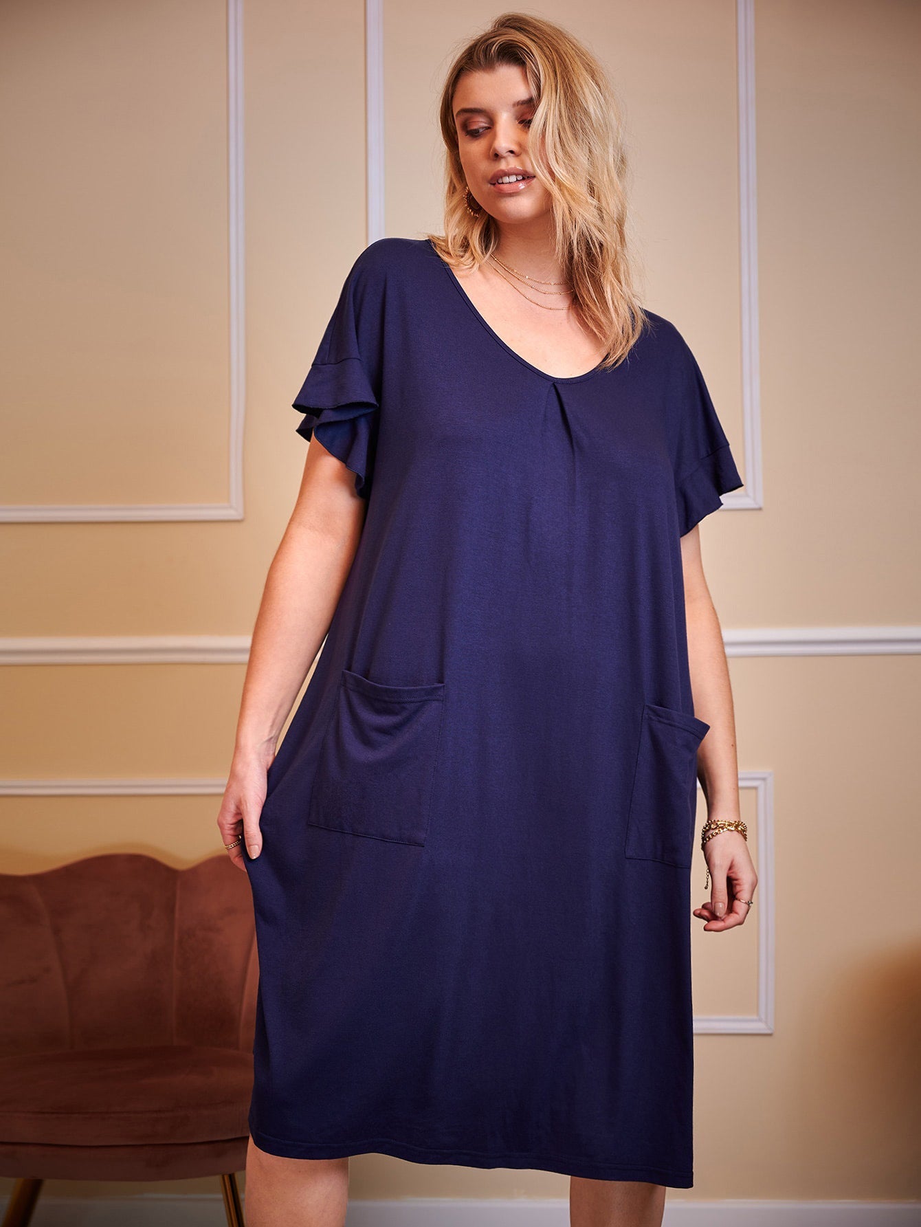 Stilla | Nattkjole-Kjole Plus Size Bomuld Lomme Kjole