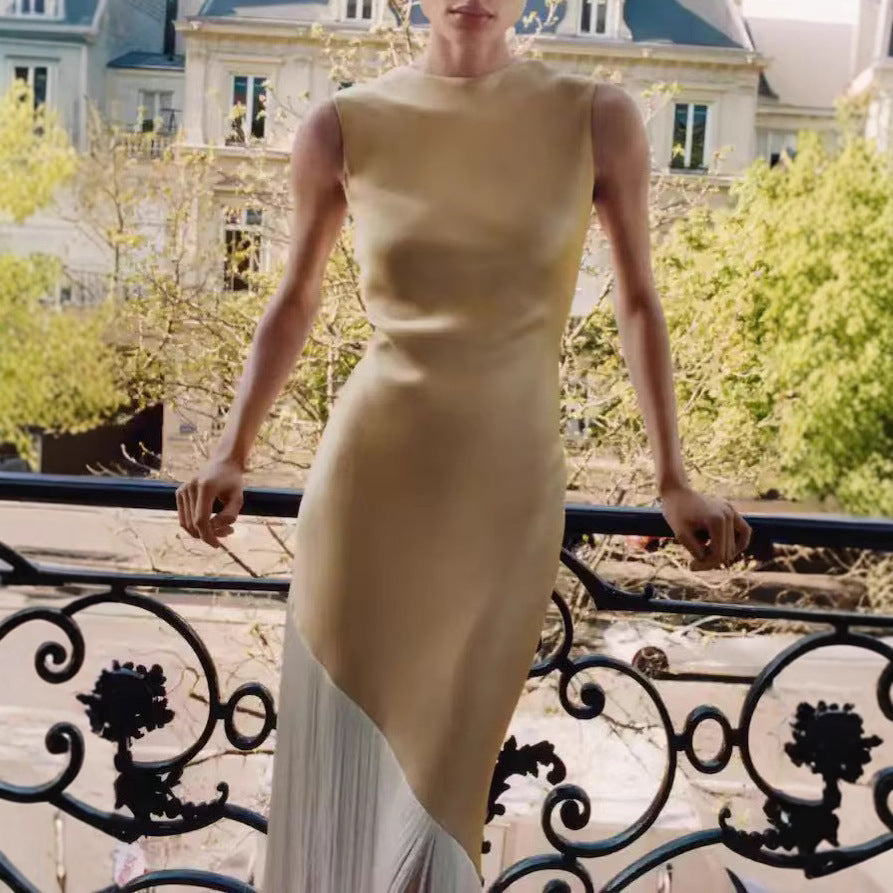 Dame Elegant Fransenmaxikjole med asymmetrisk søm Stilla