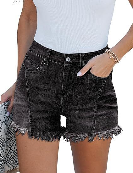 Dame Denim-Shorts med frynset kant Stilla