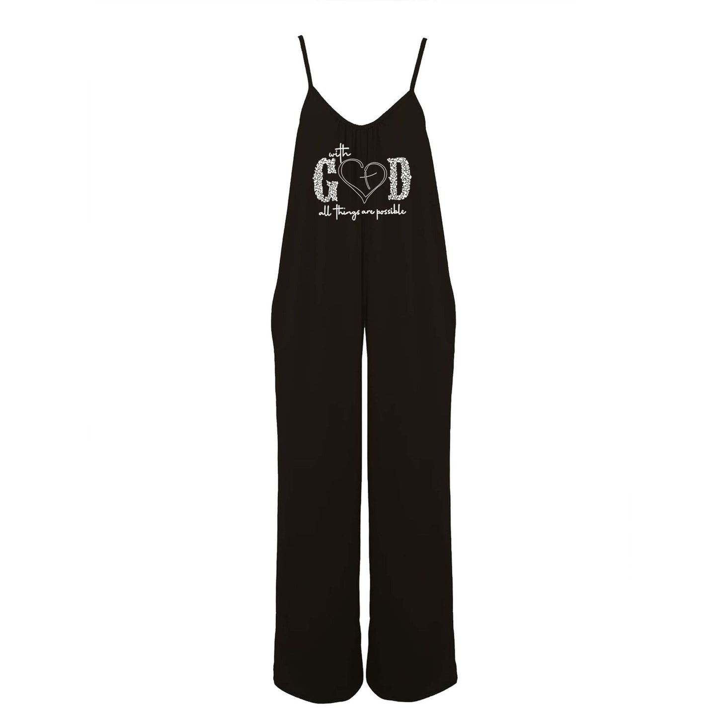 Dame jumpsuit med justerbare stropper og motiverende tryk Stilla