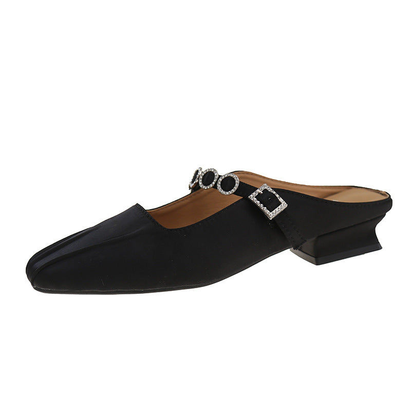 Dame Elegant Åben Tå Slide Mules med Dekorativ Spænde- og Rhinsten Detalje Stilla