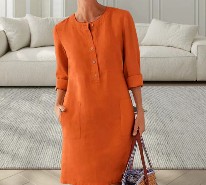 Dame afslappet linnedragt med knaplukning og praktiske lommer Stilla