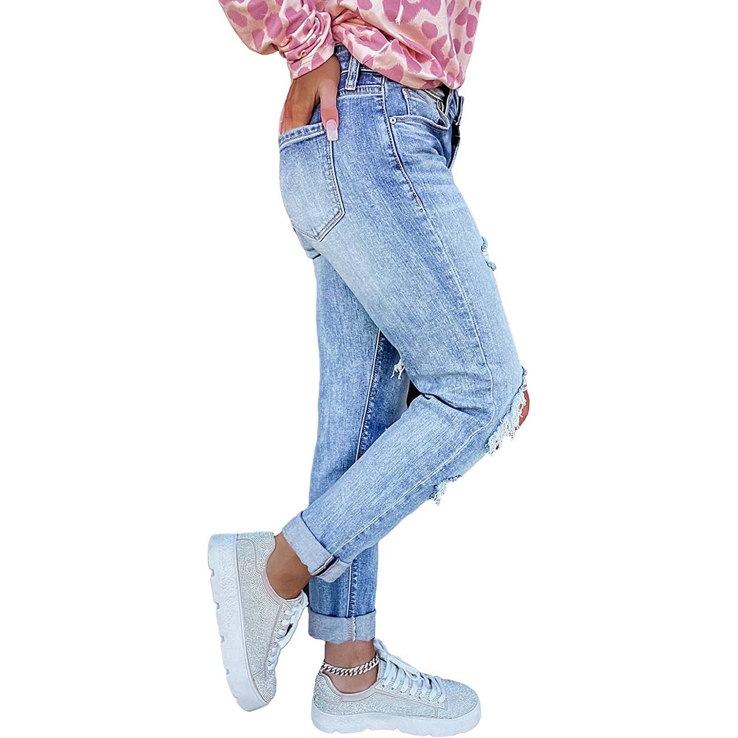 Femme High-Rise Distressed Boyfriend Jeans Stilla