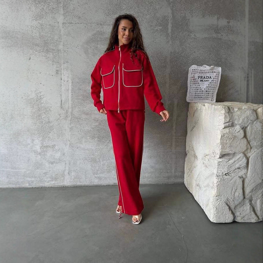 Dame afslappet fleece-træningssæt med lynlås og bred ben Stilla