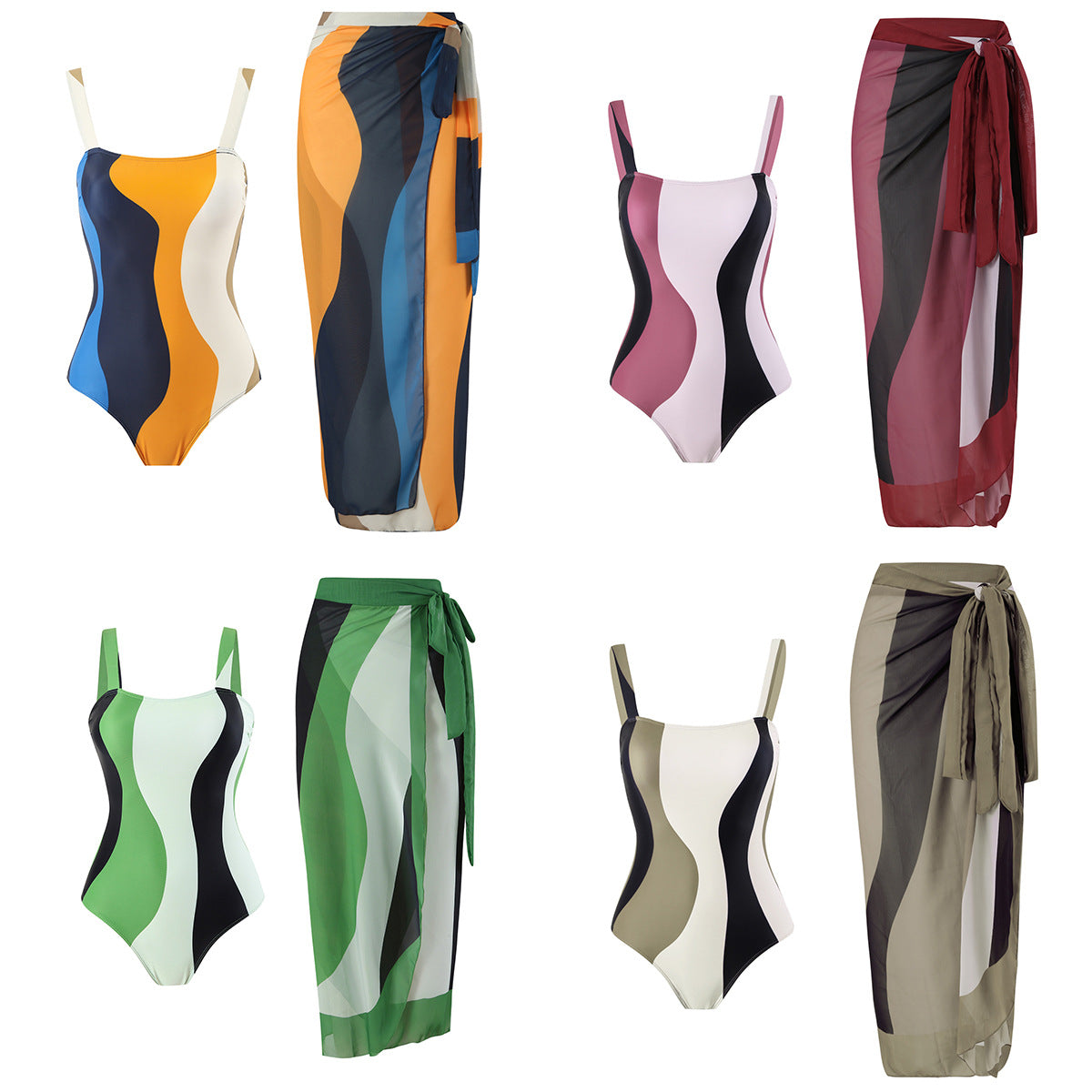 Dame elegant badedragt med matchende indpakket nederdel Stilla