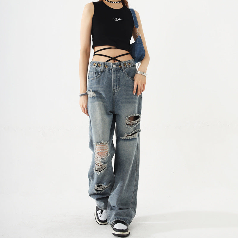 Dame Distressed Relaxed Fit Jeans Stilla