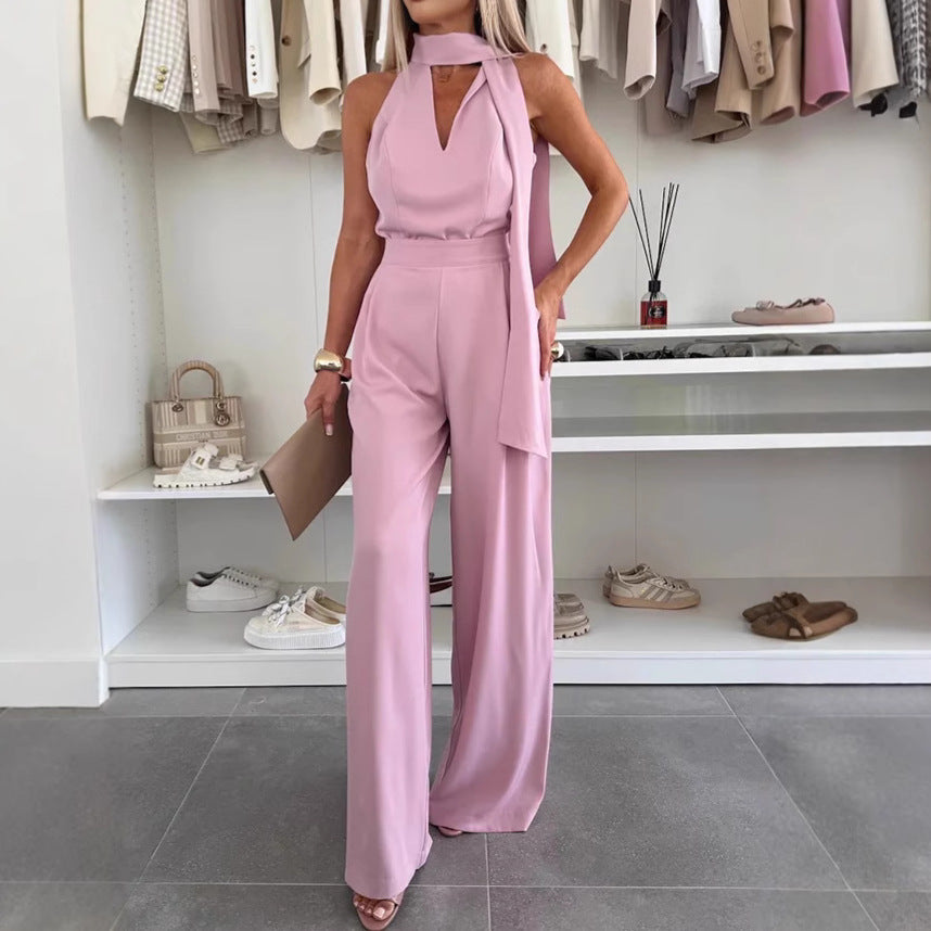 Dame Glamourøs Jumpsuit med svajende snit og elegant krave Stilla