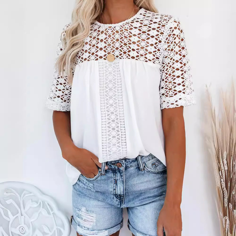 Dame elegant bluse med spids-detalje Stilla