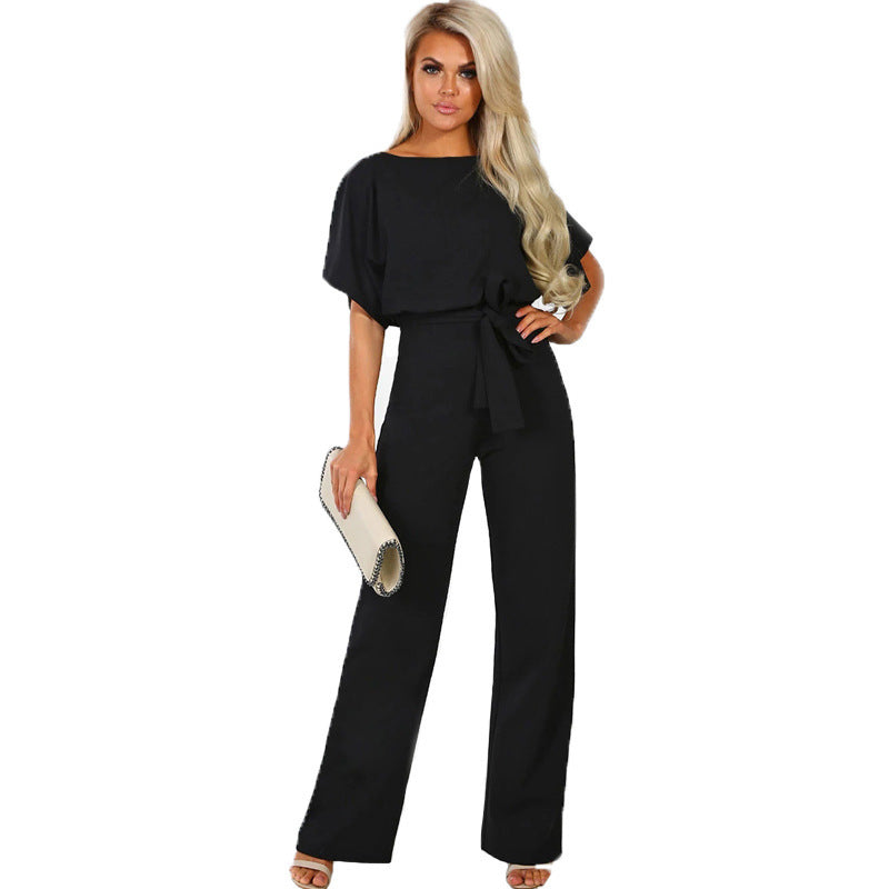 Dame Elegant Bred Ben Jumpsuit med Bindebælte Stilla