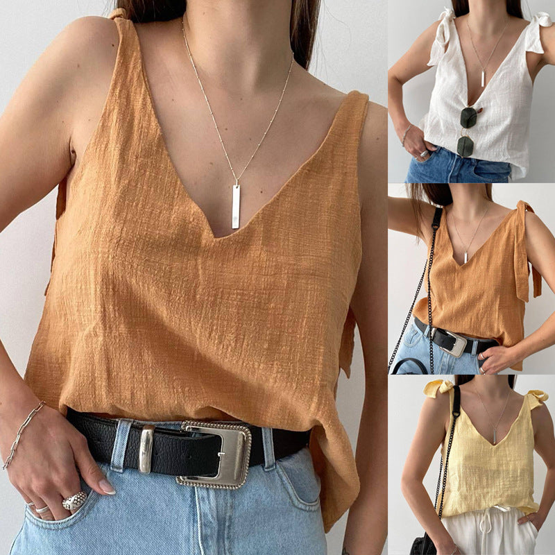 Dame afslappet bluseoverdel med sløjfe-stropper Stilla