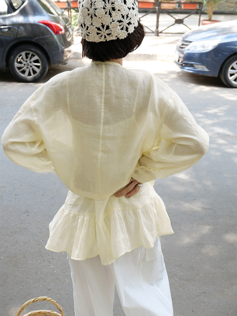 Dame afslappet linned top med svingende kant og raffinerede detaljer Stilla