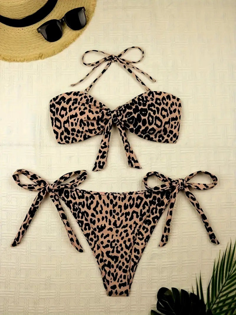 Dame Cutout Leopard Print Bikini Sæt Stilla