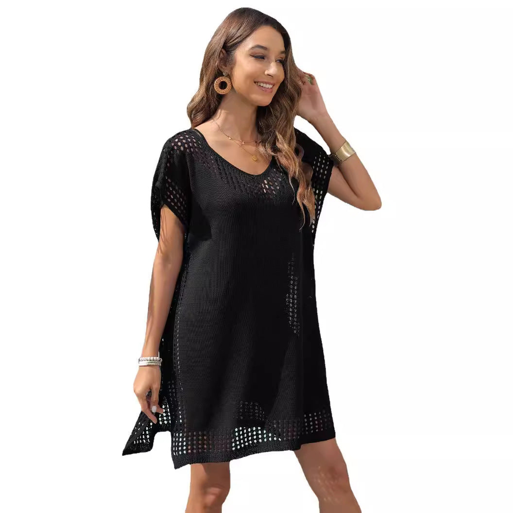 Dame afslappet net-strandkjole med elegant V-udskæring Stilla