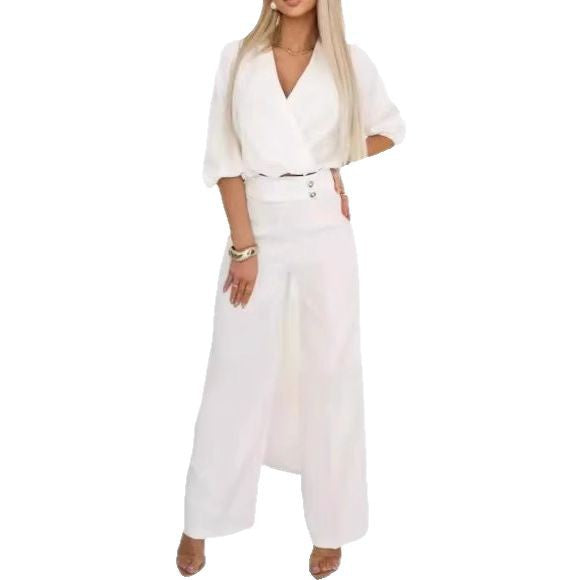 Dame elegant kombination af blazer og brede bukser Stiila