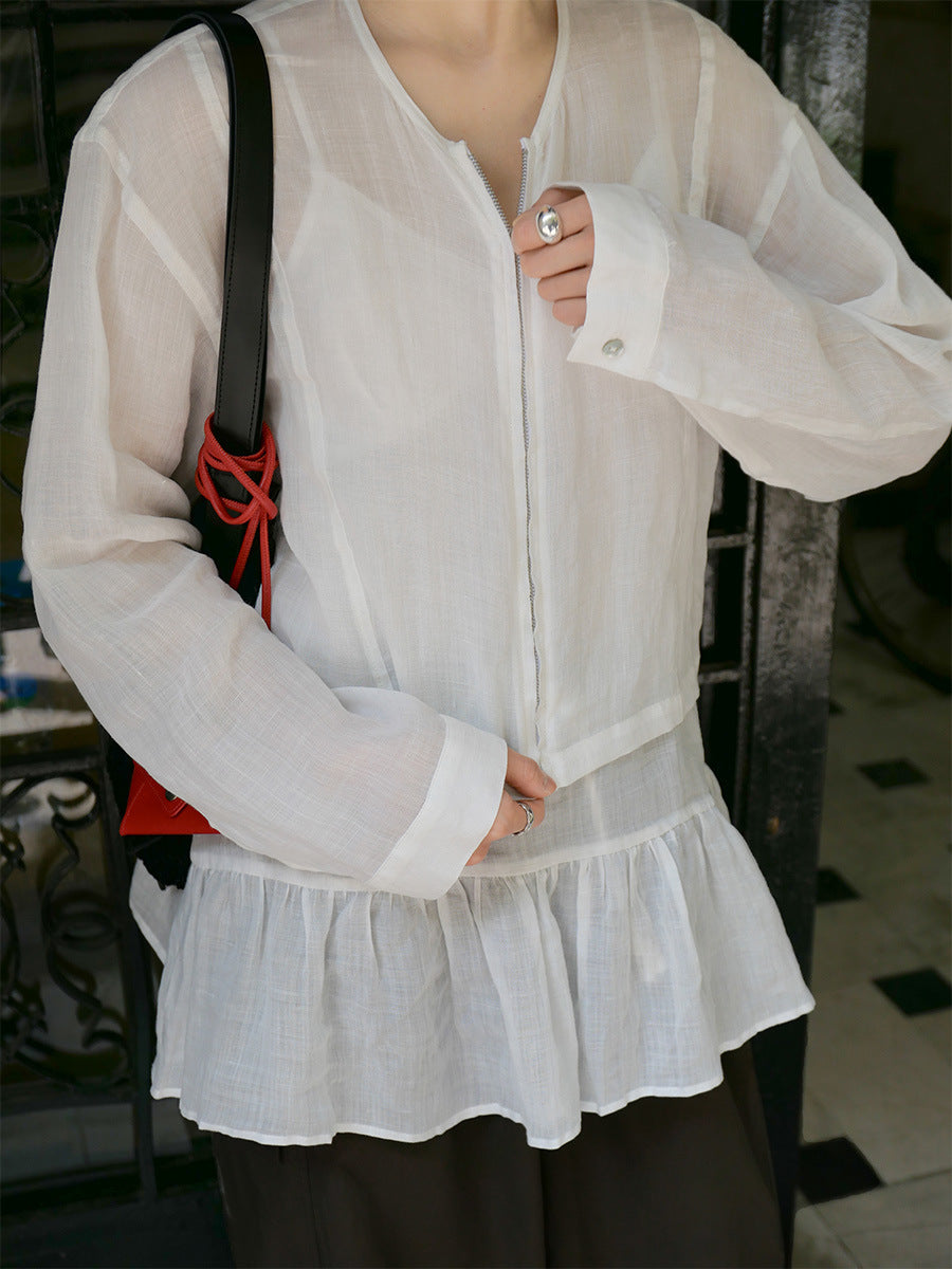 Dame afslappet linned top med svingende kant og raffinerede detaljer Stilla