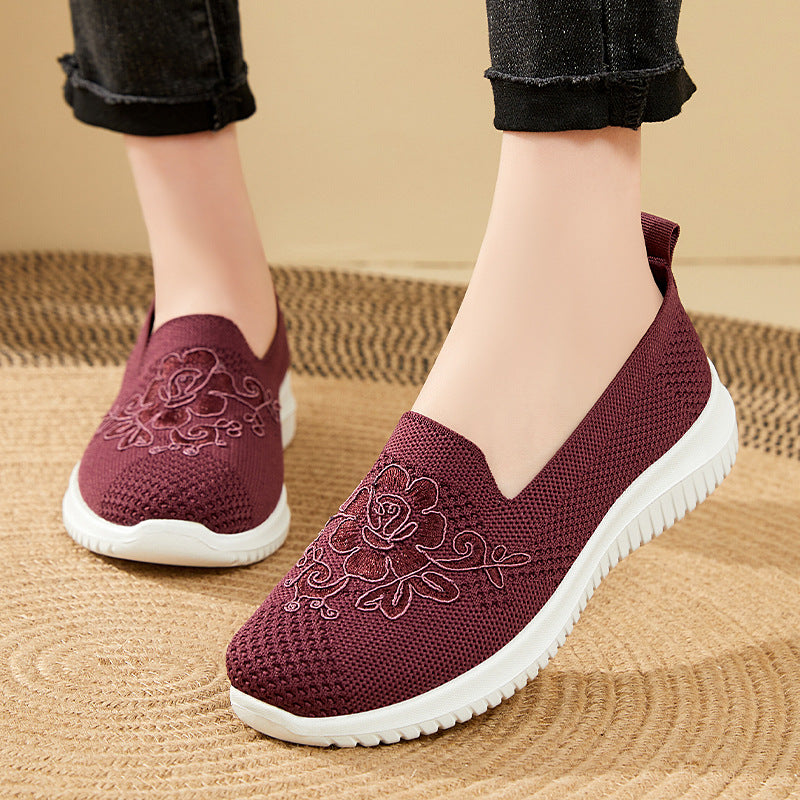 Dame Slip-On Sneakers med florale broderier og åndbart overmateriale Stilla