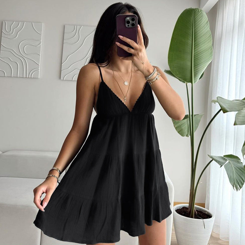 Dame afslappet sommerkjole med luftig A-linje og justerbare spaghetti-stropper Stilla