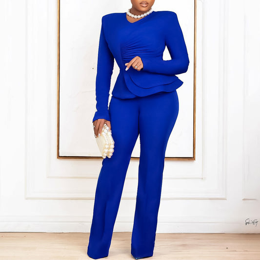 Dame Elegant Jumpsuit med smukt Peplum og lange ærmer Stilla