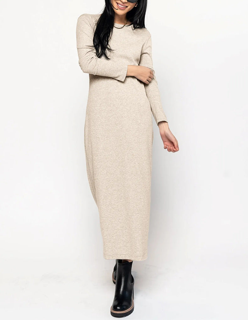 Dame afslappet langærmet maxikjole i hudvenlig bomuld Stilla