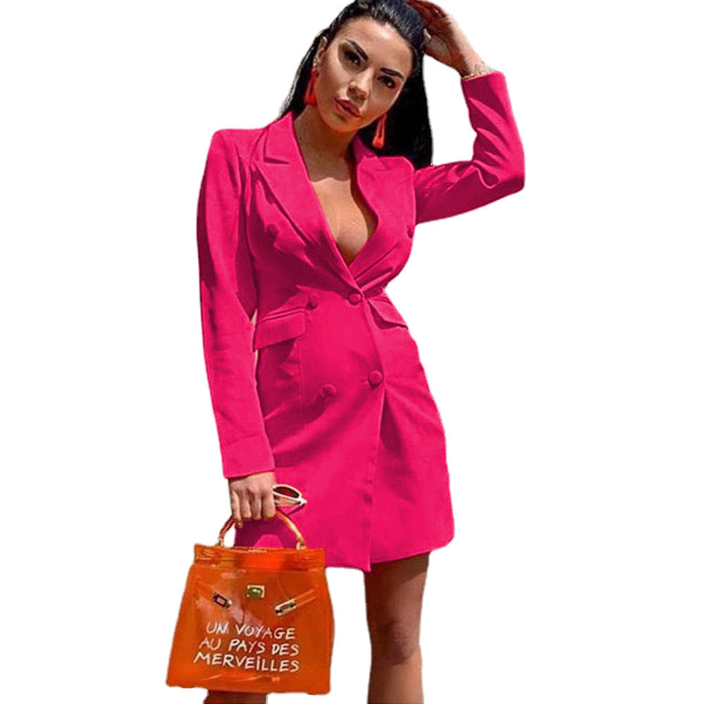 Dame elegant Blazer-kjole med dobbeltknappet design Stilla