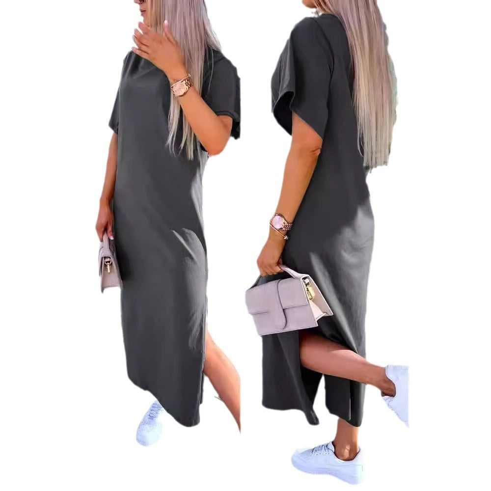 Dame afslappet maxikjole med sidelæssede slids og oversize-snit Stilla