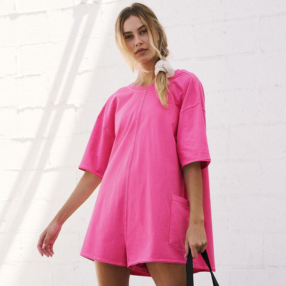 Dame afslappet strandkjole med praktiske sidelommer og rund halsudskæring Stilla