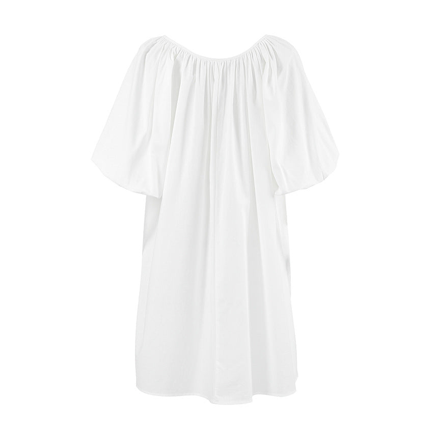 Dame afslappet sommernatkjole med komfortable puffærmer og justerbar snortræk Stilla