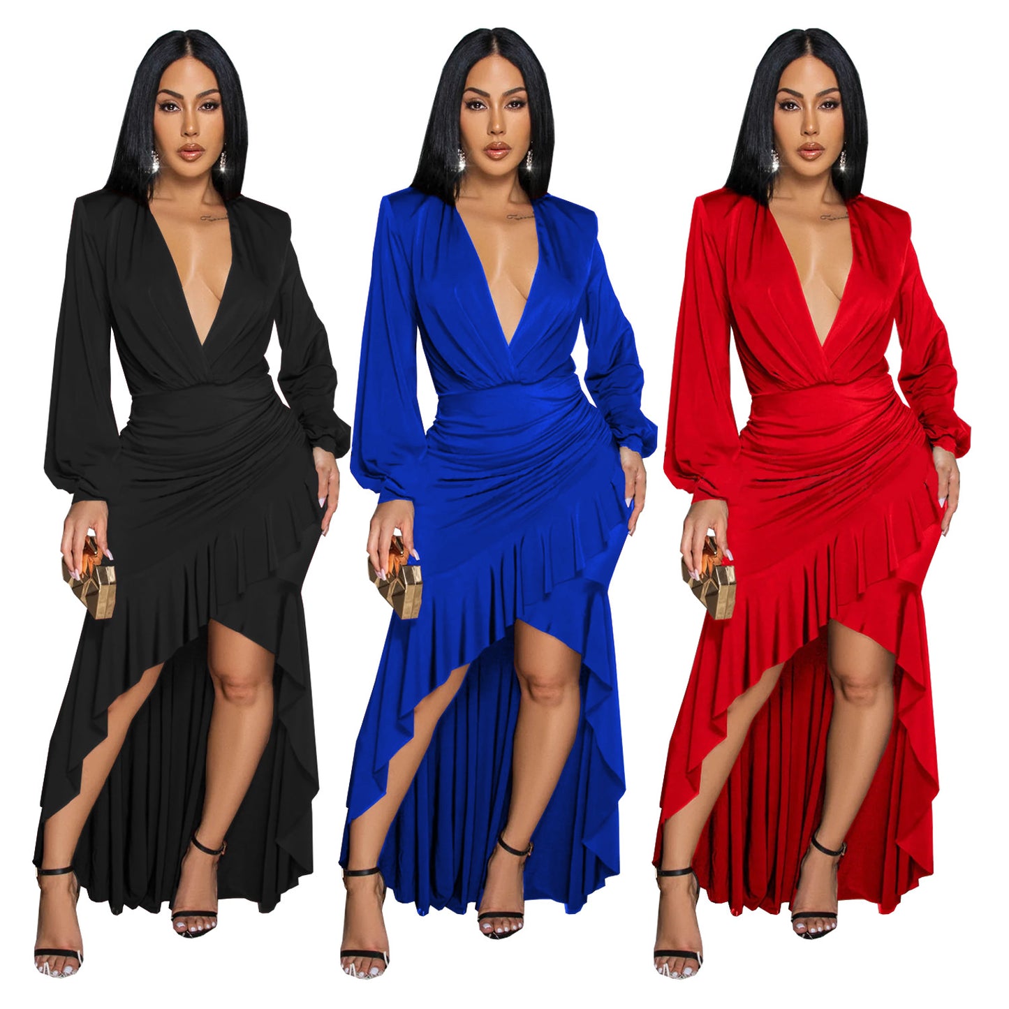 Dame elegant aftenkjole med raffinerede draperingsdetaljer og høj slit Stilla