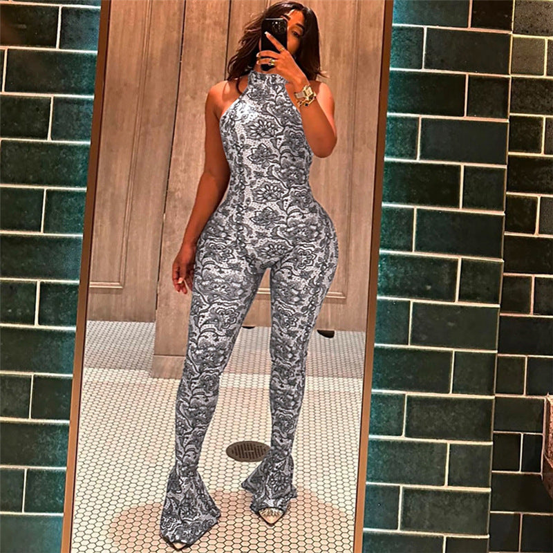 Dame jumpsuit med spændende mønster og struktureret design Stilla