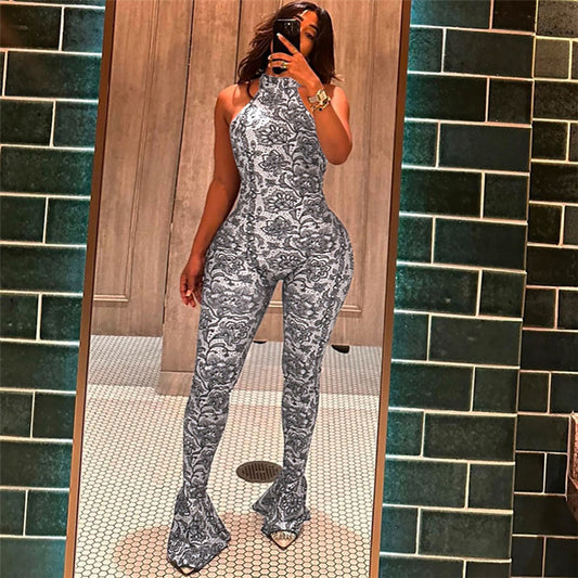 Dame jumpsuit med spændende mønster og struktureret design Stilla