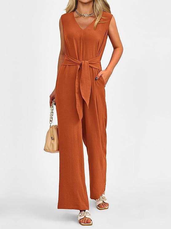 Dame Elegant Jumpsuit med Taljebælte og V-Udskæring Stilla