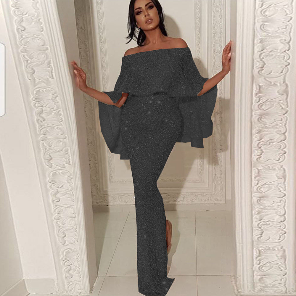 Dame Elegant Jumpsuit med skinnende overdel og lange, figursyede ben Stilla
