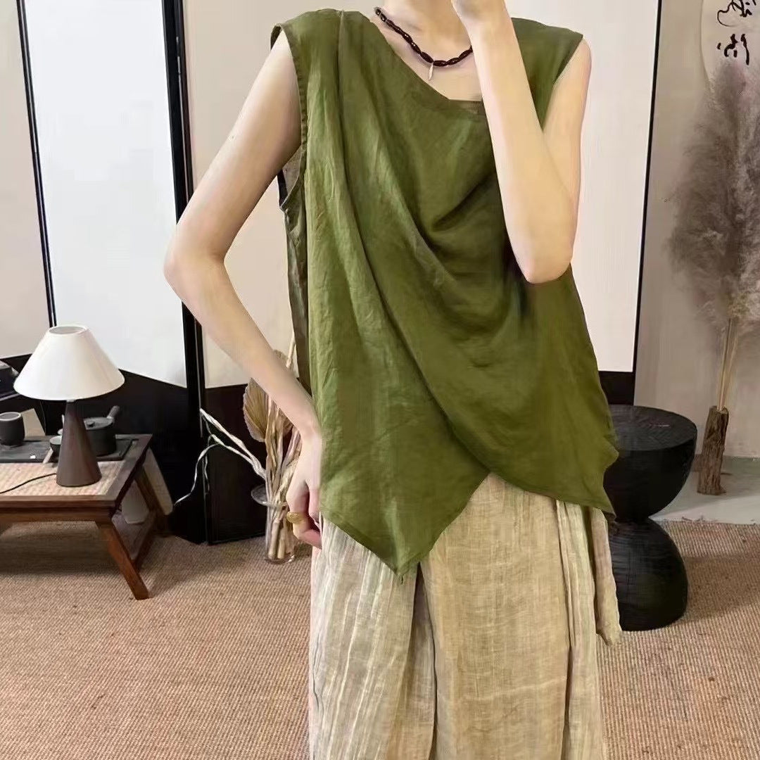 Dame Draperet Linned Ærmeløs Top Stilla