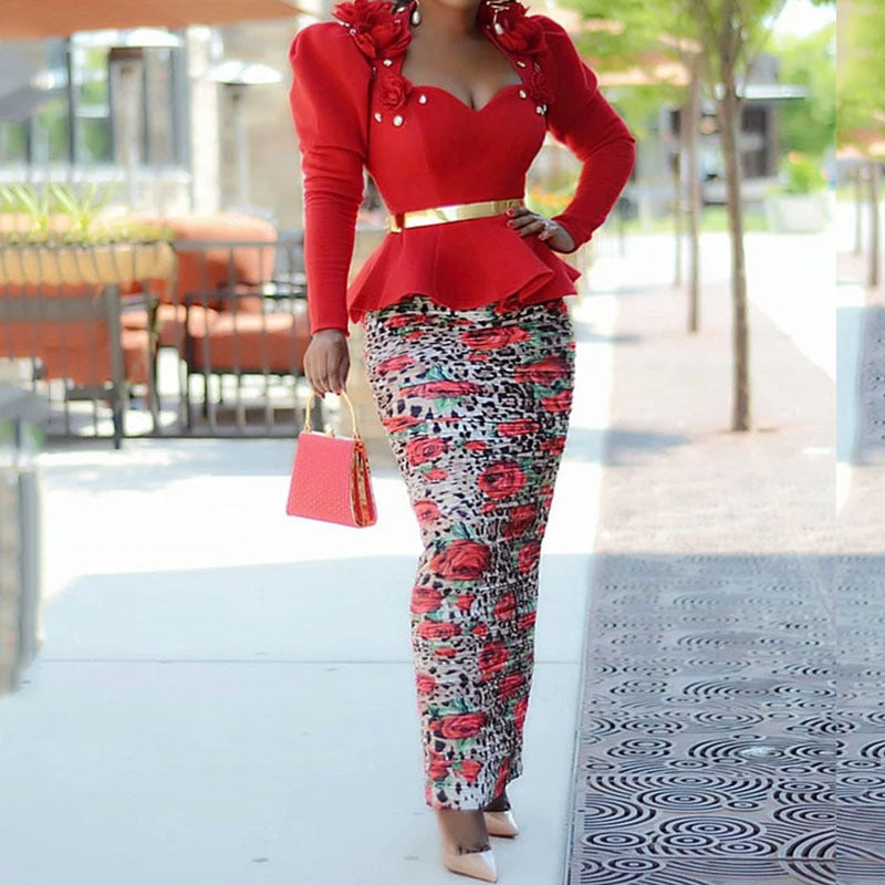 Dame Elegant Blusekjole med blomsterakcenter og figursyet snit Stilla