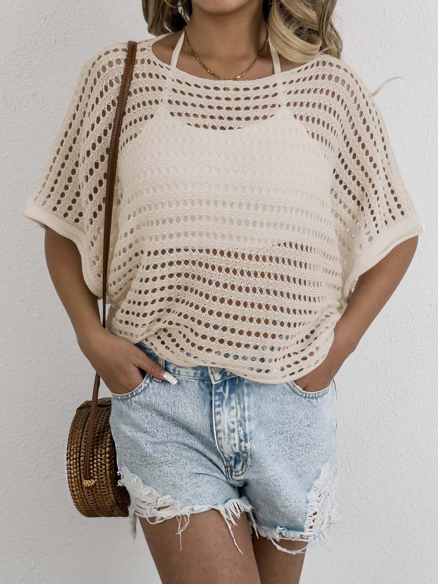 Dame Åben Webart Hæklet Overtræk Top Stilla