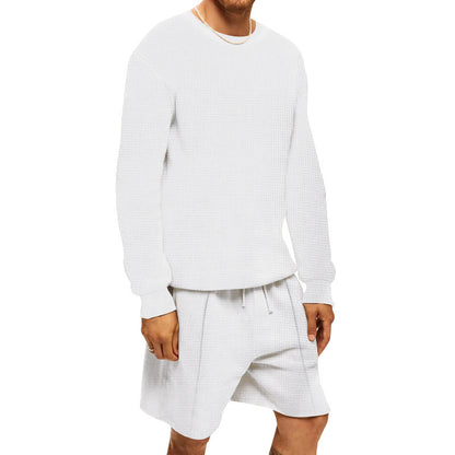 Herrer afslappet sweatshirt og shorts-sæt lavet af åndbart vaffelstrik Stilla