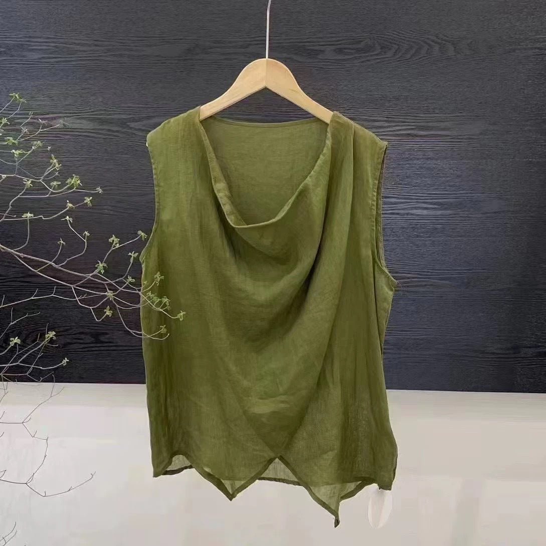 Dame Draperet Linned Ærmeløs Top Stilla