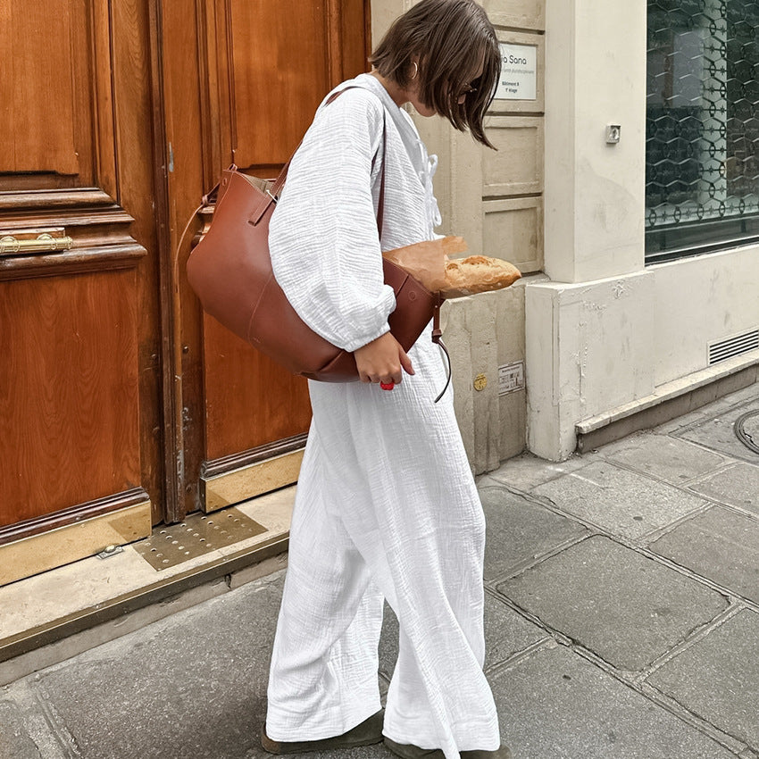 Dame luftig bomulds-jumpsuit med raffineret snor Stilla