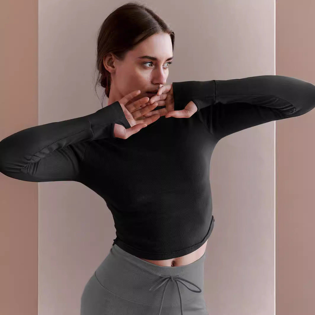 Dame Cropped Langærmet skjorte med høj kvalitet ribstruktur og udvidede ærmeender Stilla