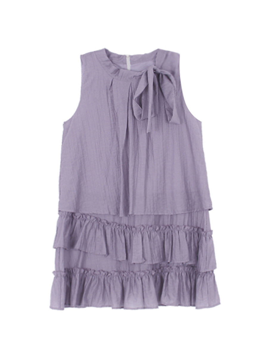 Dame afslappet strandkjole med flæser og sart bånd Stilla